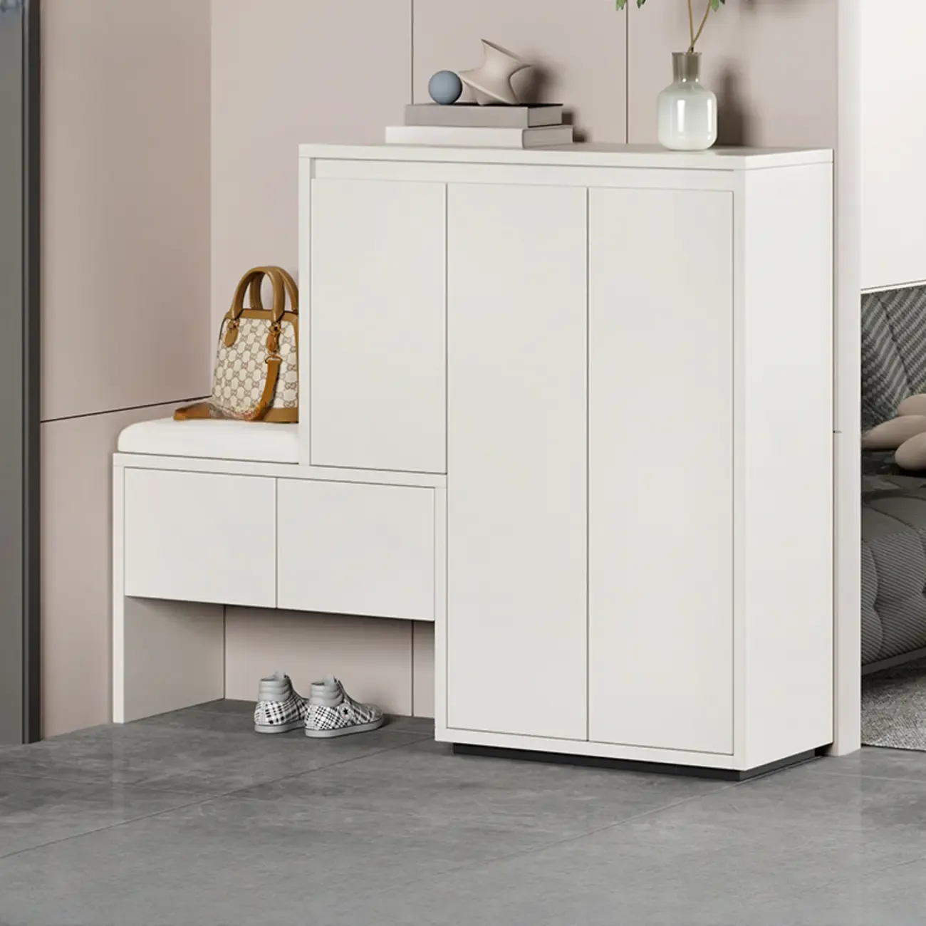 Modern Wood Shoe Rack with Drawers for Entryway