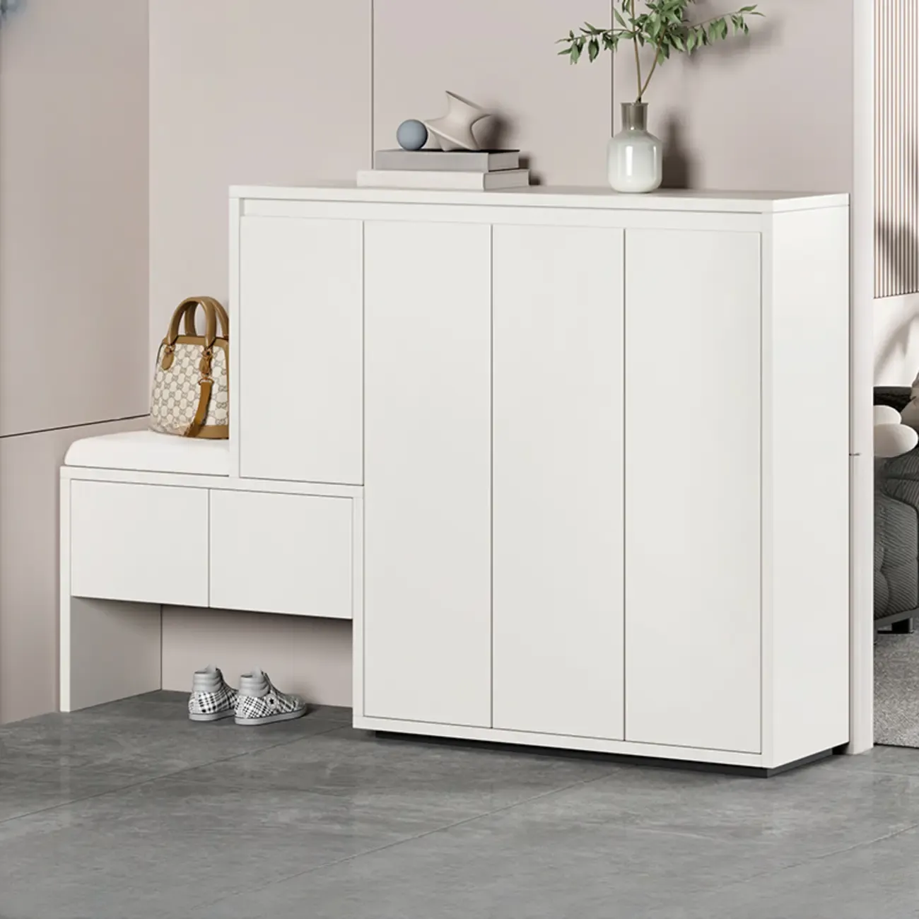 Modern Wood Shoe Rack with Drawers for Entryway