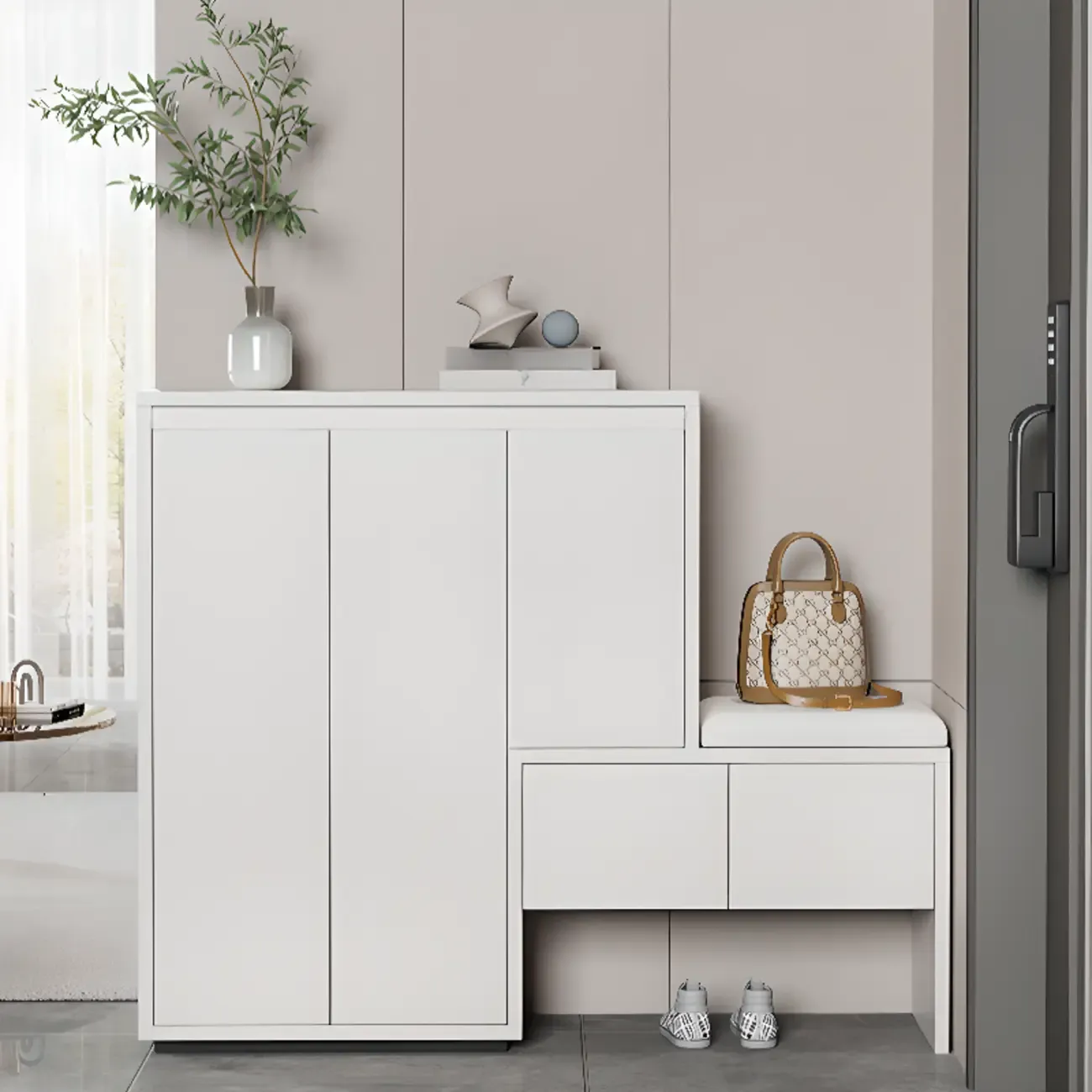 Modern Wood Shoe Rack with Drawers for Entryway