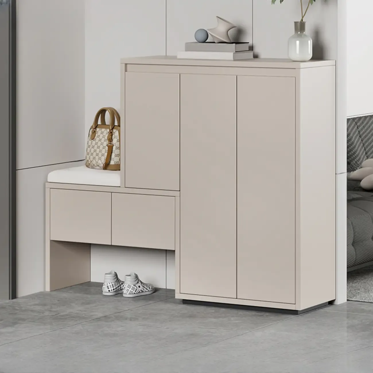 Modern Wood Shoe Rack with Drawers for Entryway