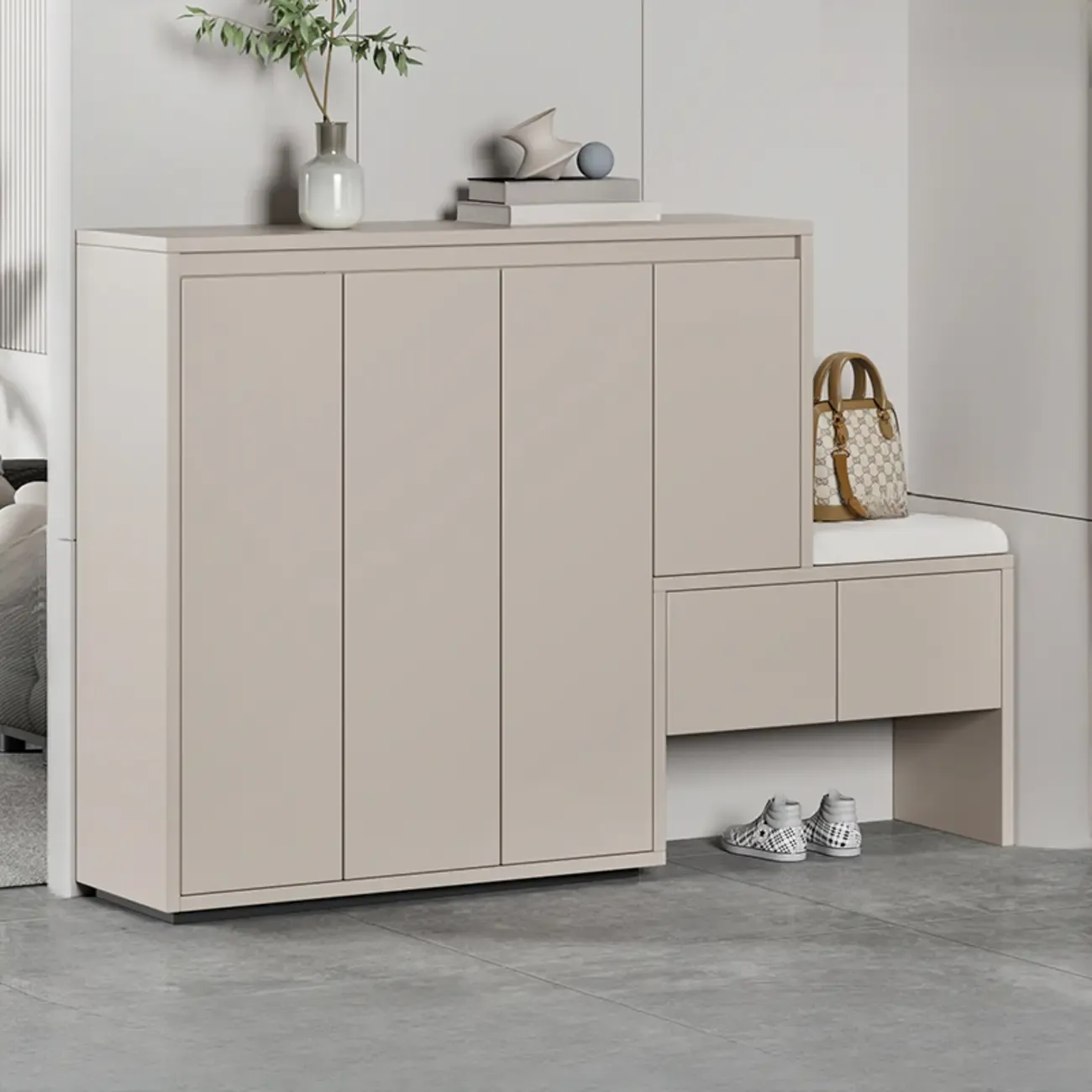 Modern Wood Shoe Rack with Drawers for Entryway