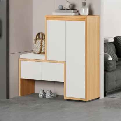 Modern Wood Shoe Rack with Drawers for Entryway