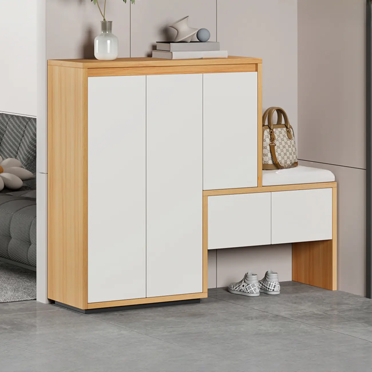 Modern Wood Shoe Rack with Drawers for Entryway | homeyfad