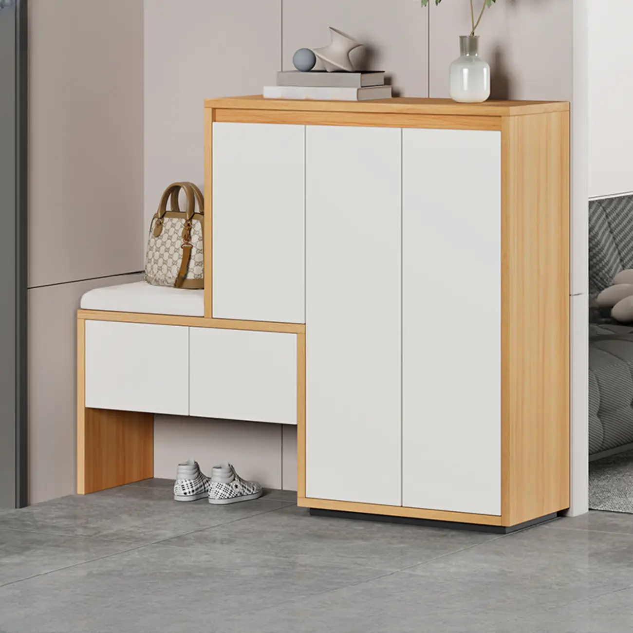 Modern Wood Shoe Rack with Drawers for Entryway | homeyfad