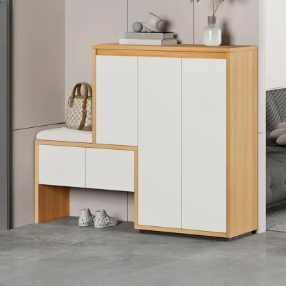 Modern Wood Shoe Rack with Drawers for Entryway