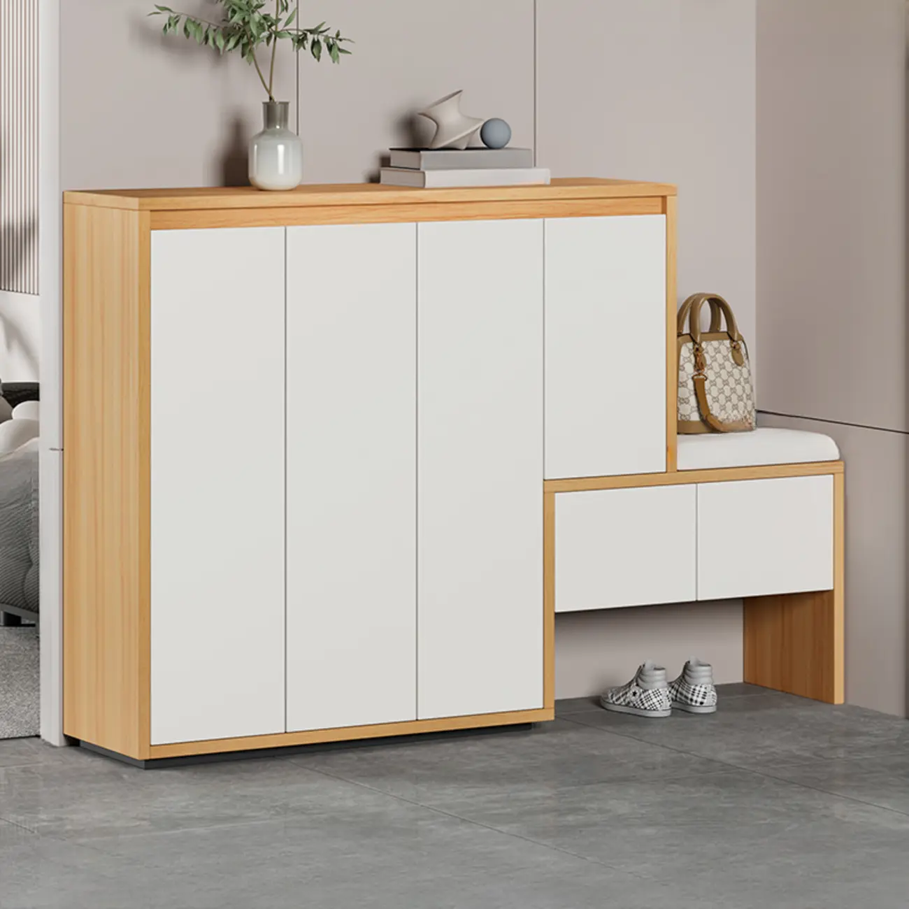 Modern Wood Shoe Rack with Drawers for Entryway | homeyfad