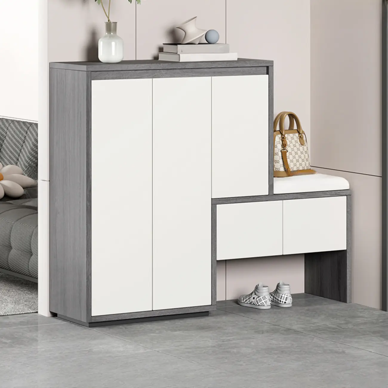 Modern Wood Shoe Rack with Drawers for Entryway | homeyfad