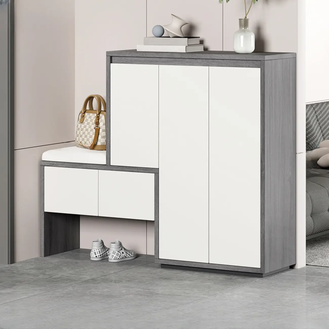 Modern Wood Shoe Rack with Drawers for Entryway | homeyfad