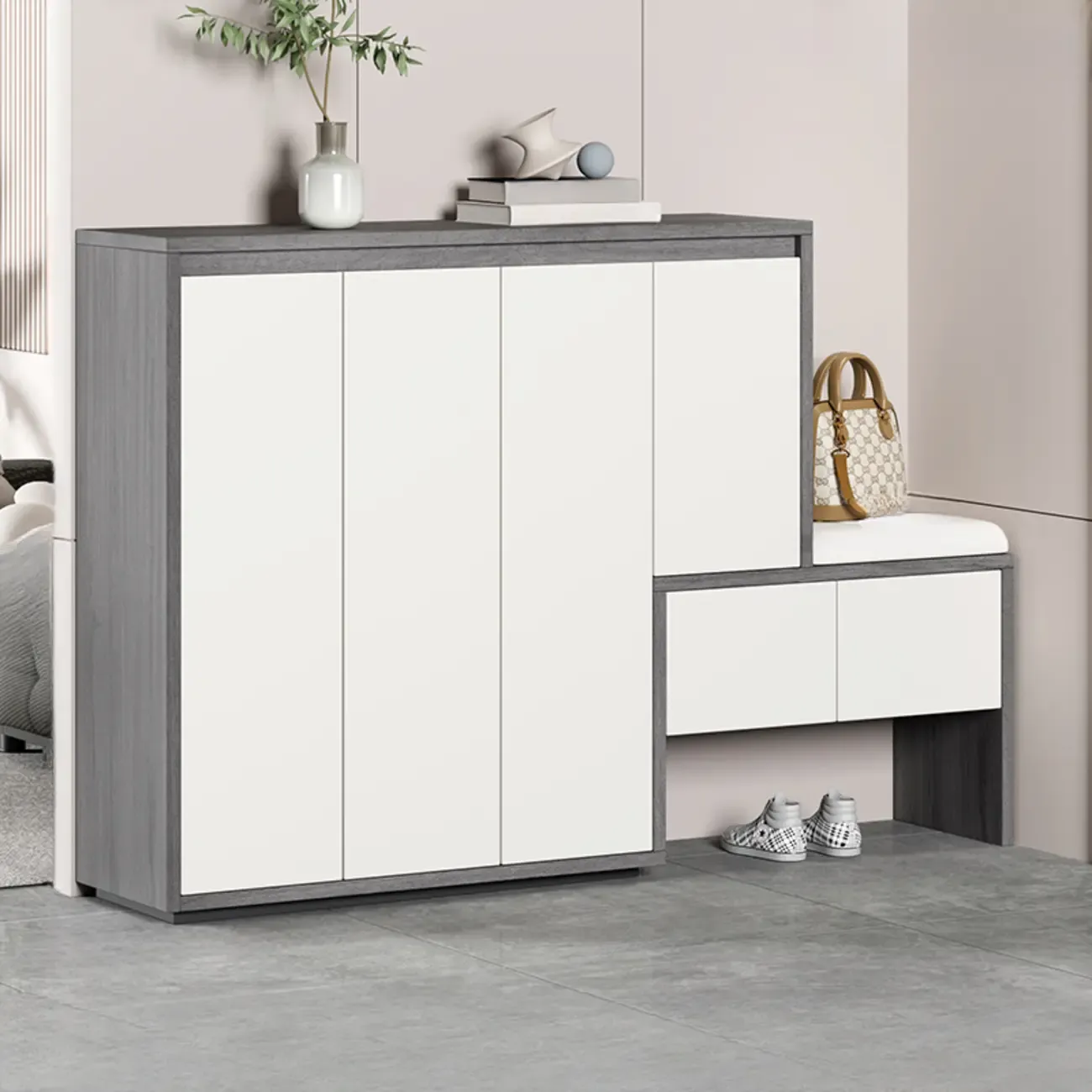 Modern Wood Shoe Rack with Drawers for Entryway