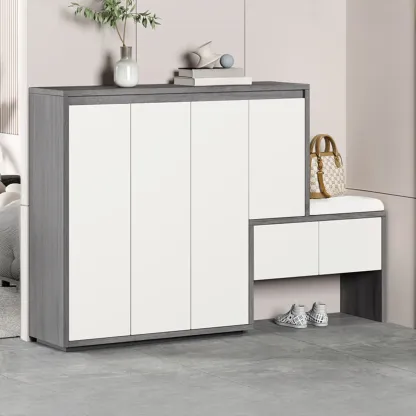 Modern Wood Shoe Rack with Drawers for Entryway