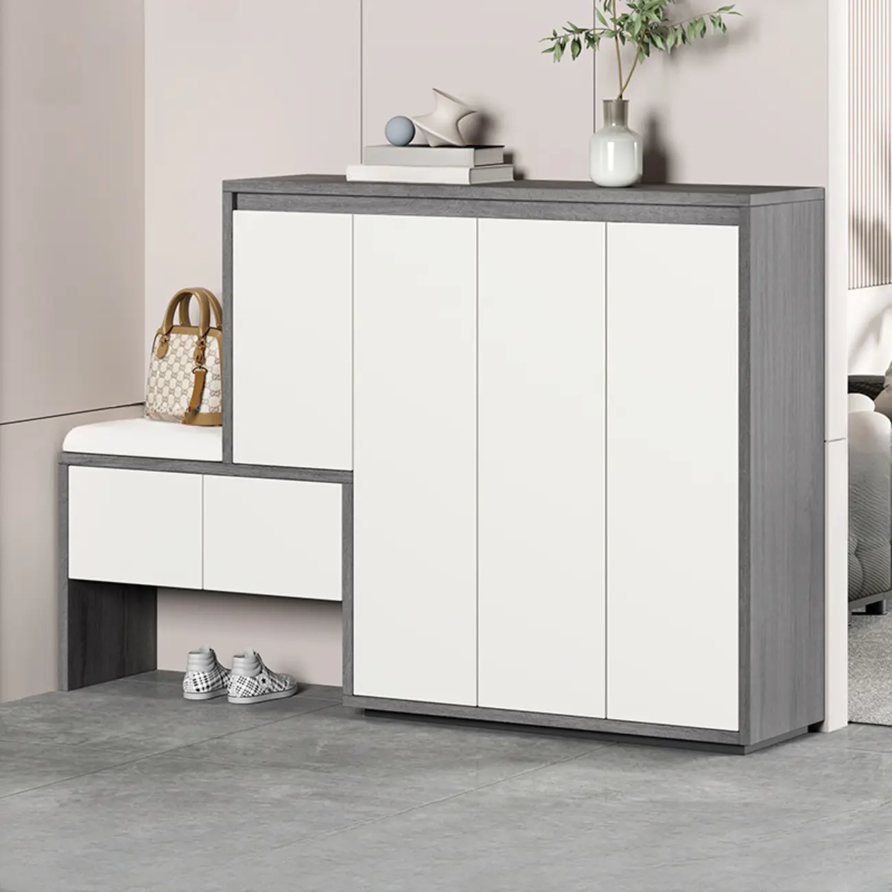 Modern Wood Shoe Rack with Drawers for Entryway | homeyfad