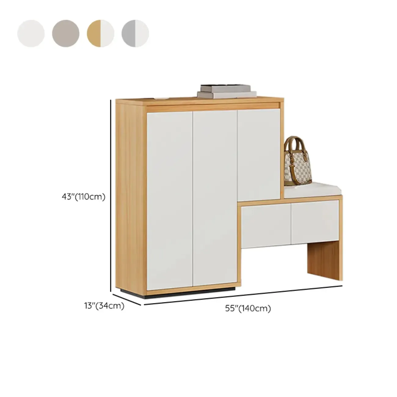 Modern Wood Shoe Rack with Drawers for Entryway