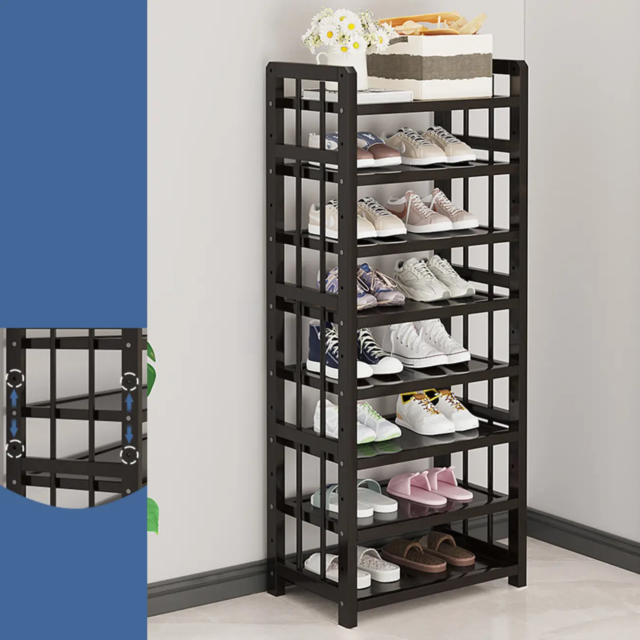 Adjustable Black Wooden Shoe Rack for Entryway Image - 4 | homeyfad