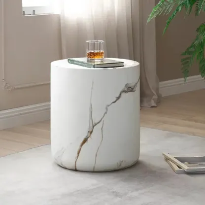 Modern Beige Travertine Marble Round Tray Coffee Table Image - 7
