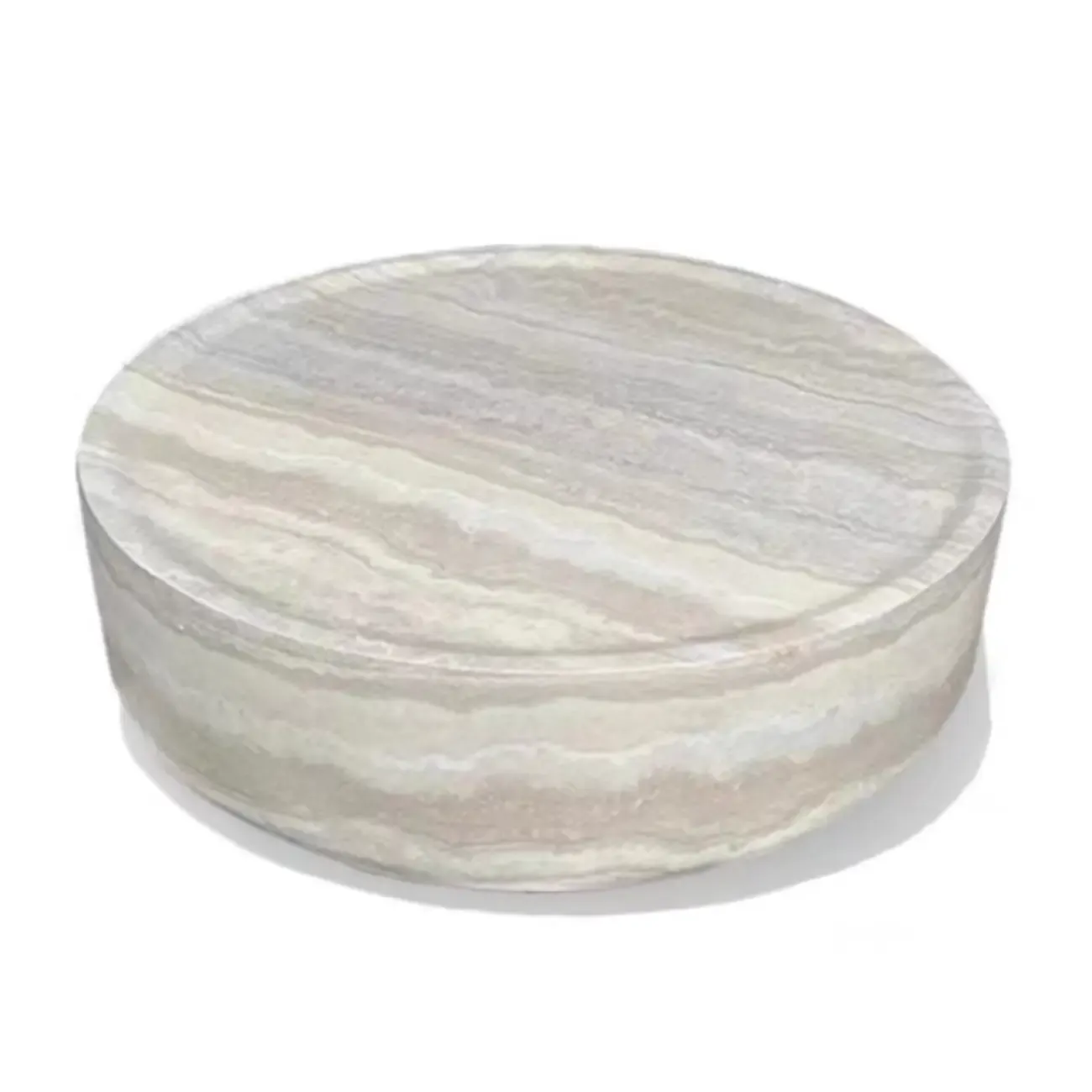 Modern Beige Travertine Marble Round Tray Coffee Table Image - 9