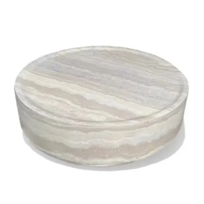 Modern Beige Travertine Marble Round Tray Coffee Table Image - 9