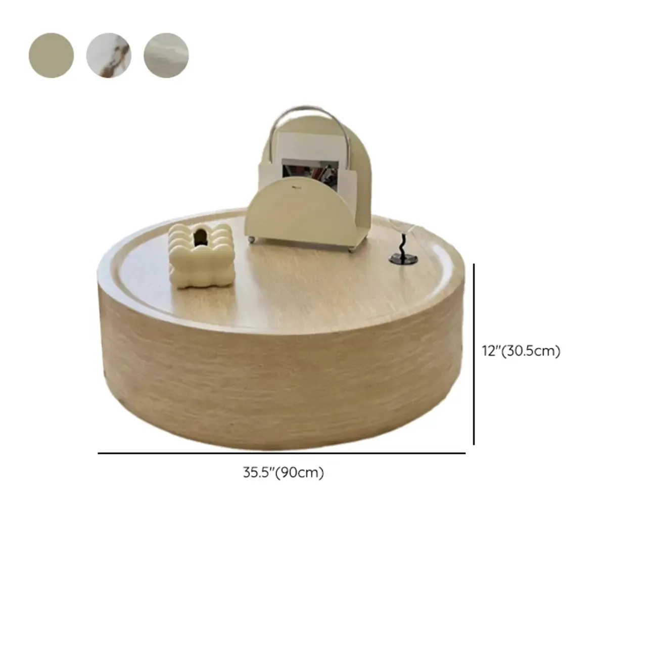 Modern Beige Travertine Marble Round Tray Coffee Table Image - 14