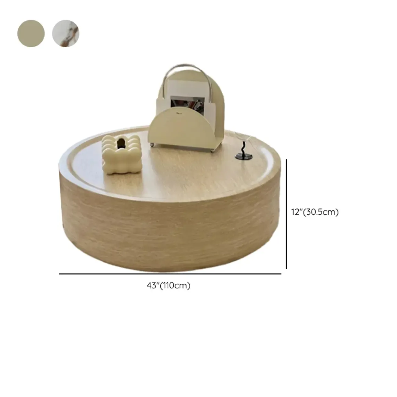 Modern Beige Travertine Marble Round Tray Coffee Table Image - 15