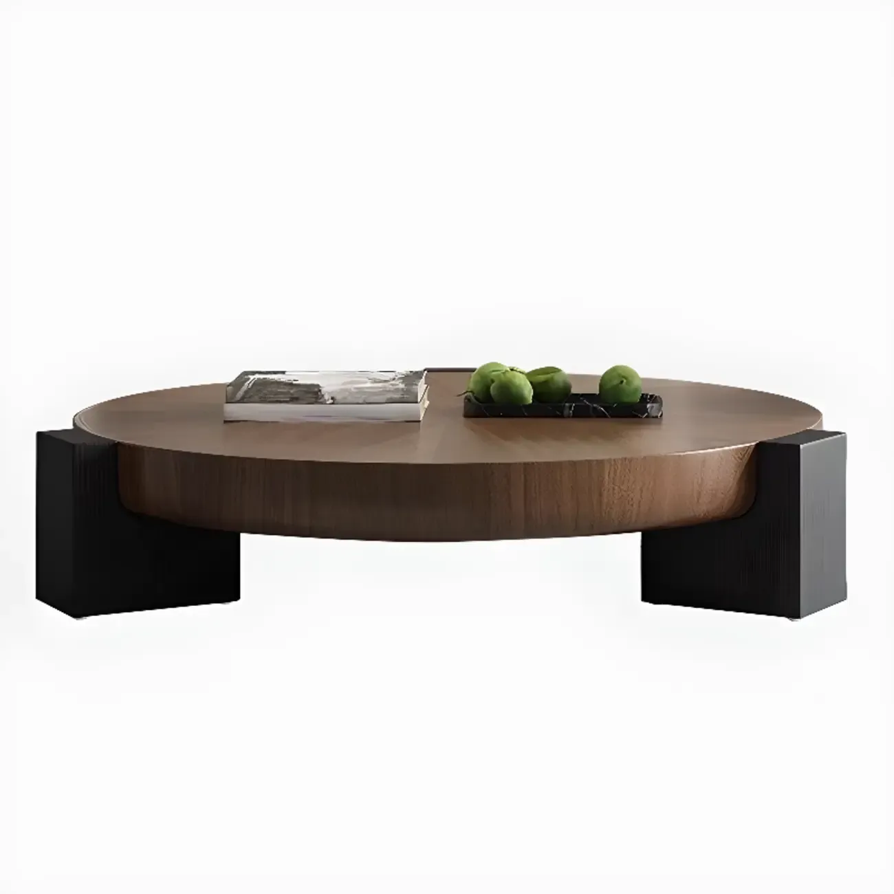 Modern Round Wooden Glass Top Coffee Table Image - 6