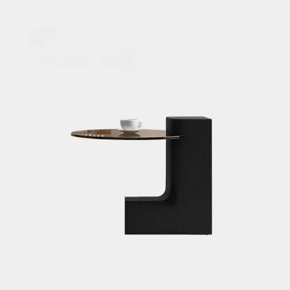 Modern Round Wooden Glass Top Coffee Table Image - 7