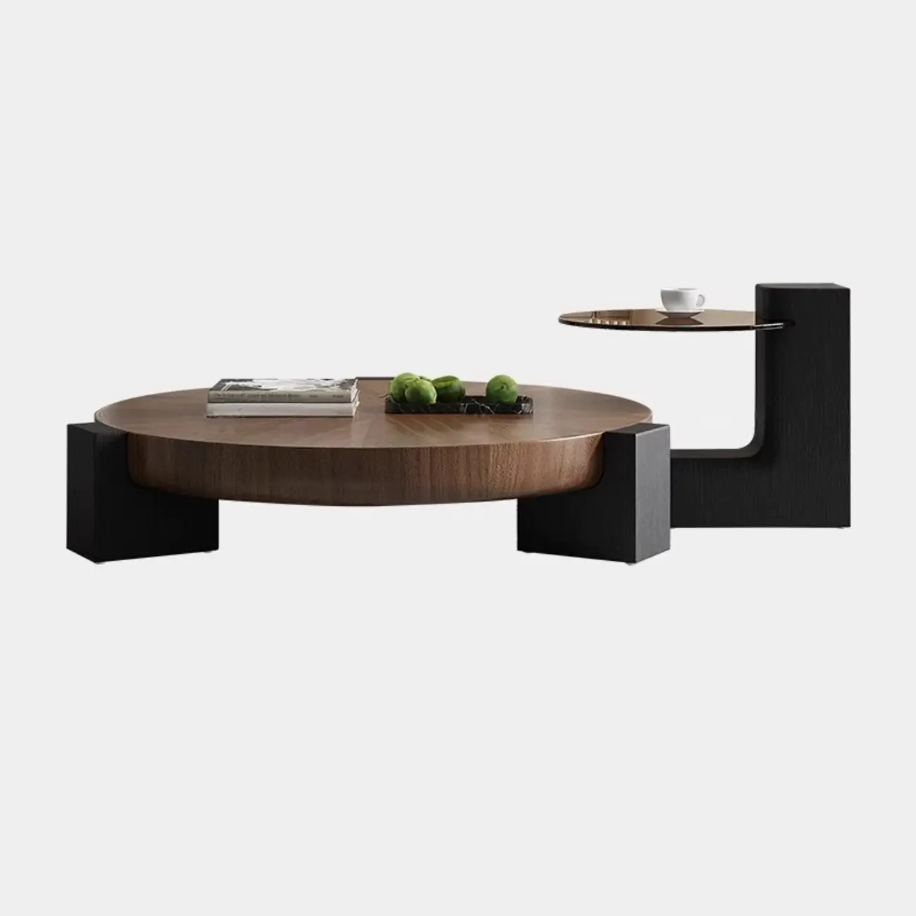 Modern Round Wooden Glass Top Coffee Table Image - 8 | homeyfad