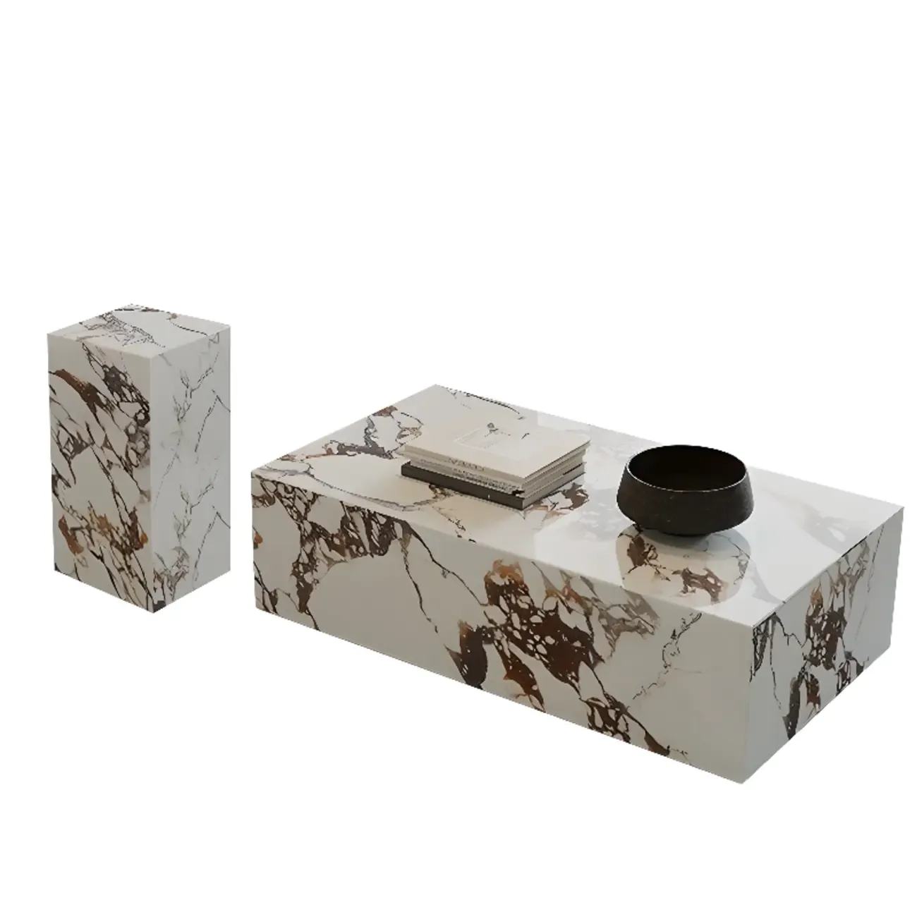 Modern Farmhouse Rectangular Shape/Square Sintered Stone Single/Bunching Block Board Game Coffee Table in Gray Image - 13