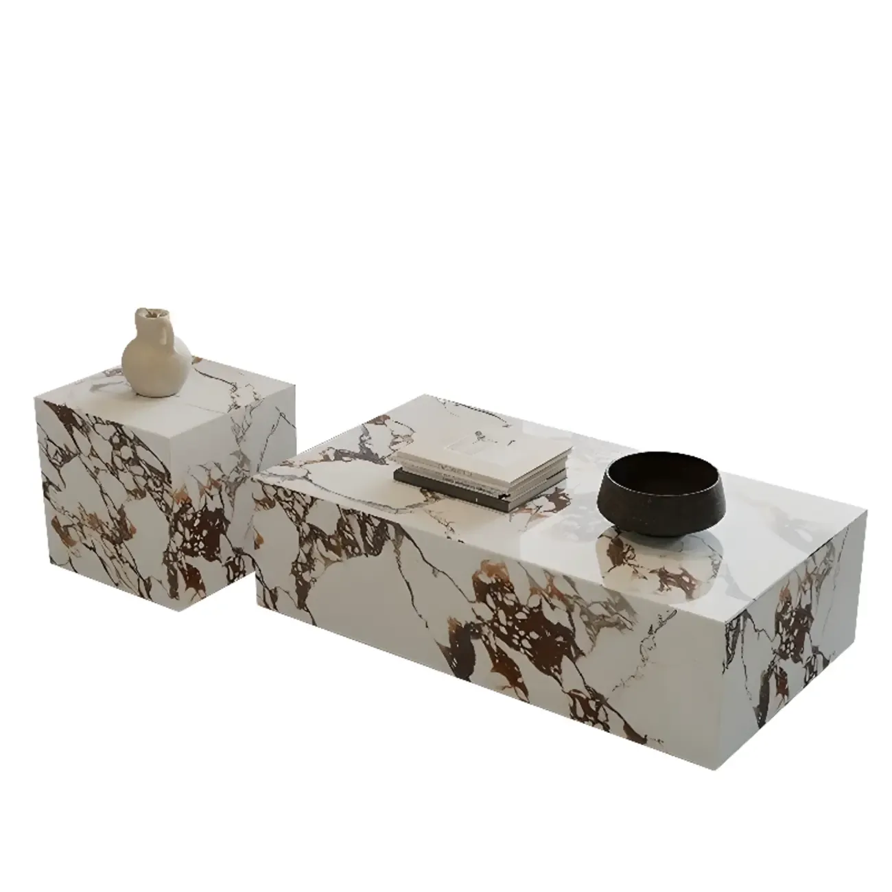 Modern Farmhouse Rectangular Shape/Square Sintered Stone Single/Bunching Block Board Game Coffee Table in Gray Image - 14