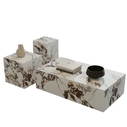 Modern Farmhouse Rectangular Shape/Square Sintered Stone Single/Bunching Block Board Game Coffee Table in Gray Image - 16