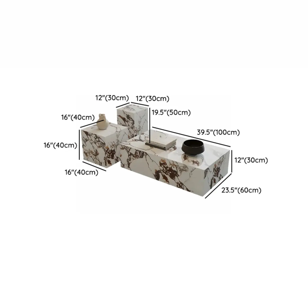 Modern Farmhouse Rectangular Shape/Square Sintered Stone Single/Bunching Block Board Game Coffee Table in Gray Image - 24 | homeyfad