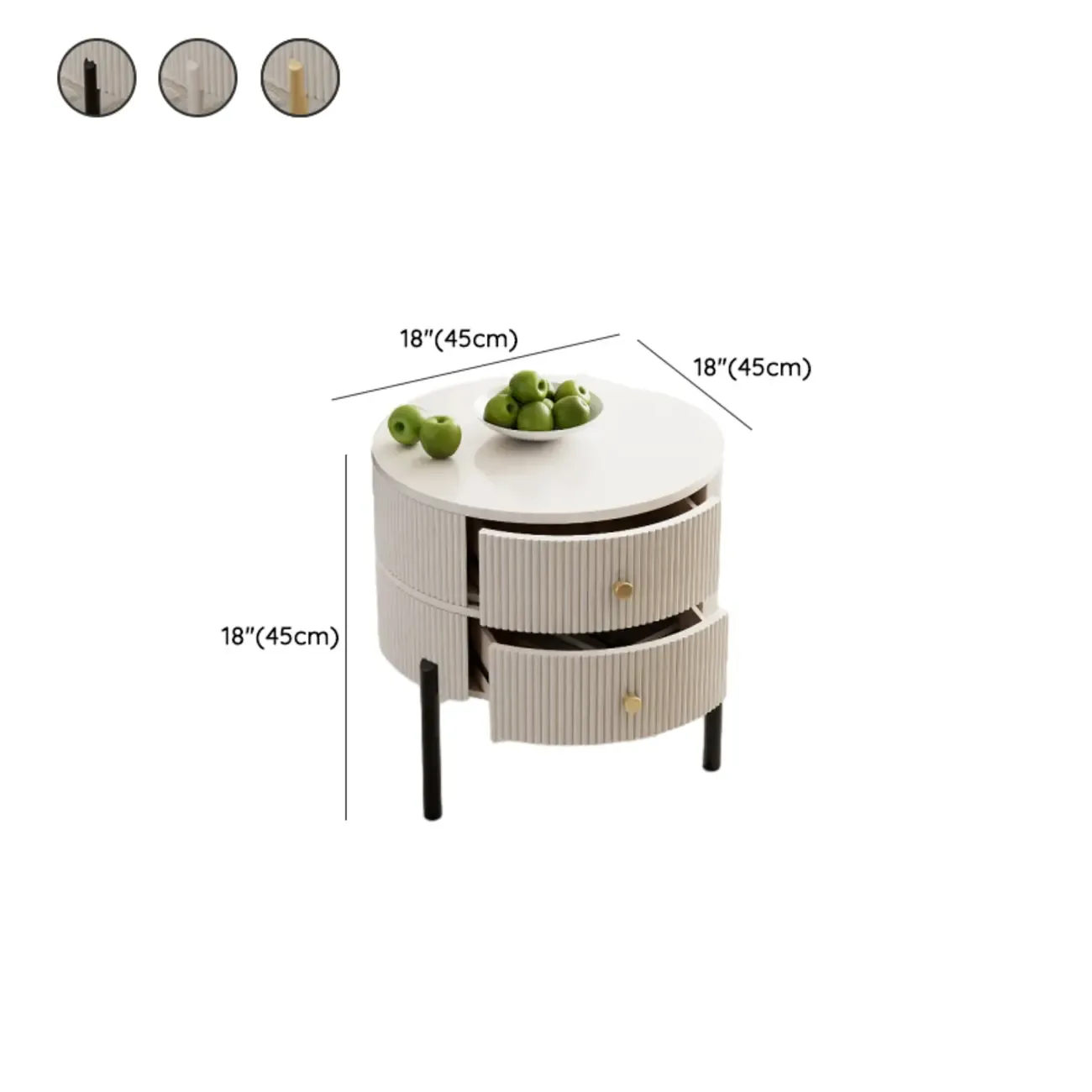 Modern White Stone Round Coffee Drawer Table #size