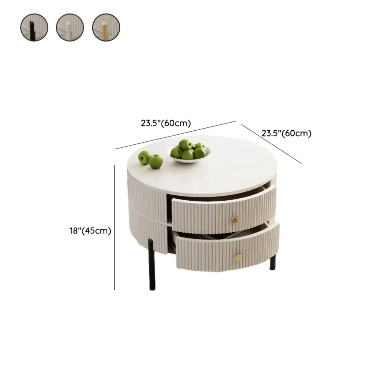 Modern White Stone Round Coffee Drawer Table Image - 10