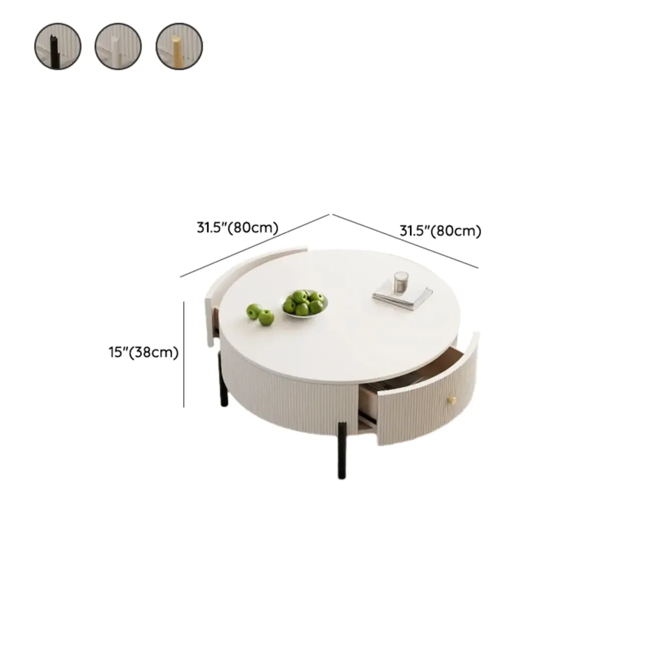 Modern White Stone Round Coffee Drawer Table Image - 11