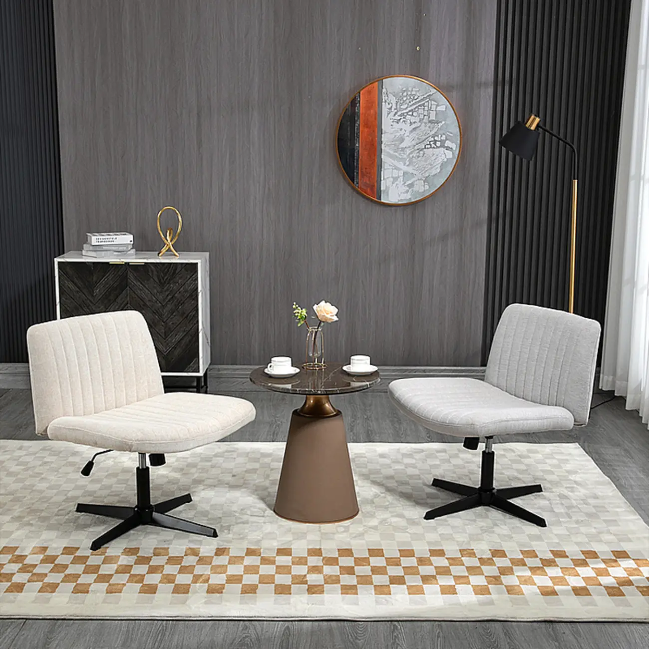 Low-Back White Upholstered Adjustable Swivel Office Chair Image - 1 | homeyfad