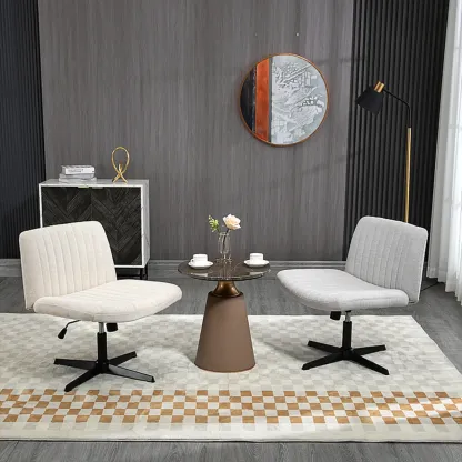 Low-Back White Upholstered Adjustable Swivel Office Chair Image - 1