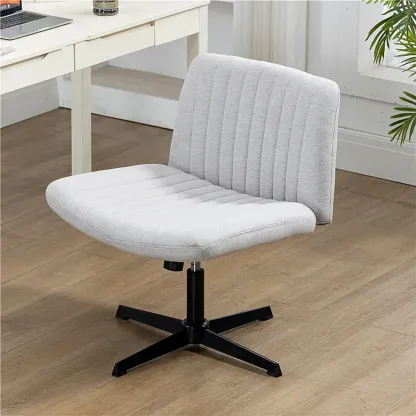 Low-Back White Upholstered Adjustable Swivel Office Chair Image - 3