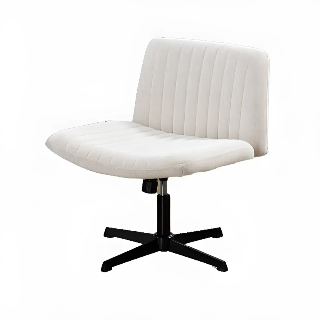 Low-Back White Upholstered Adjustable Swivel Office Chair Image - 10