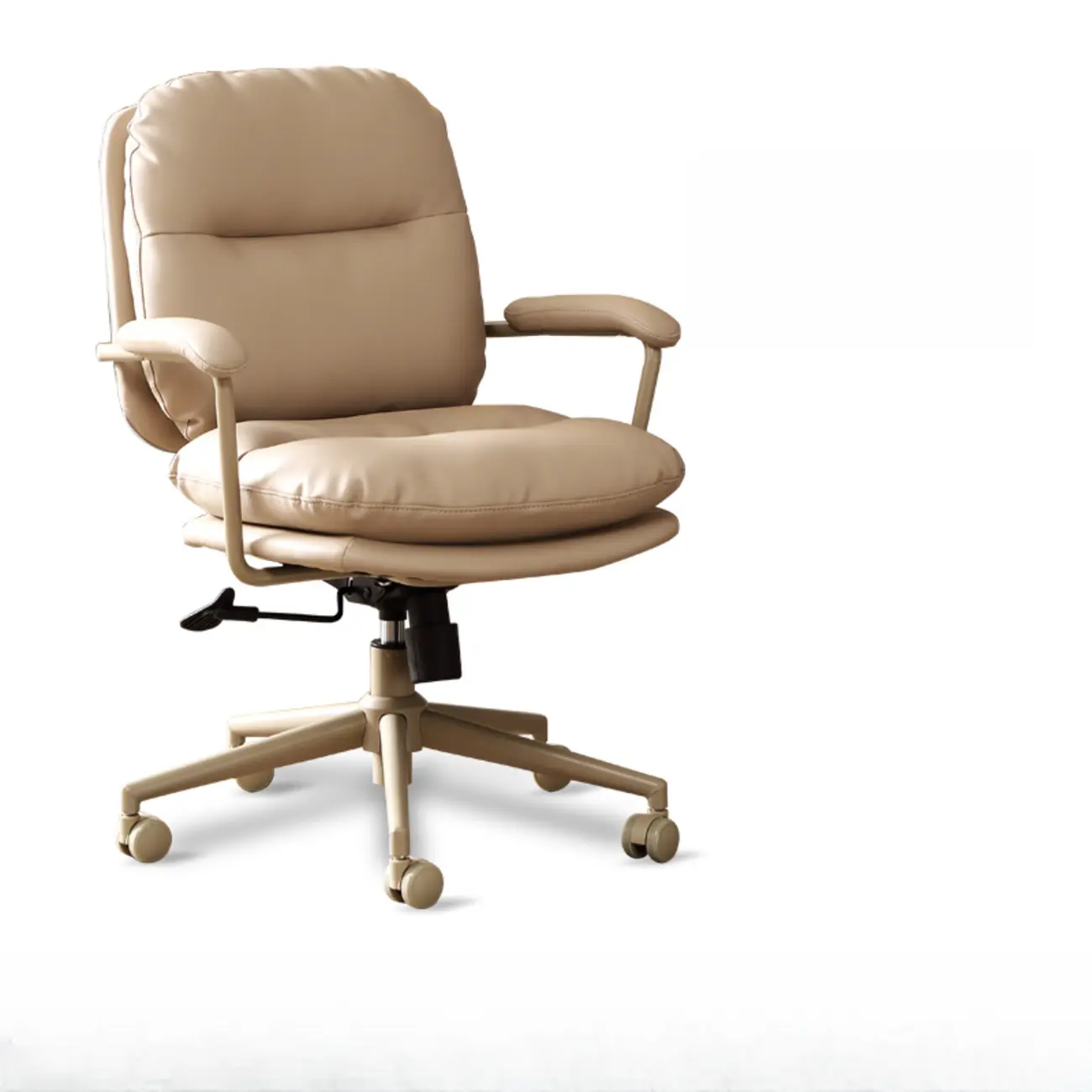 Elegant Beige Leather Swivel Ergonomic Office Chair Image - 4 | homeyfad