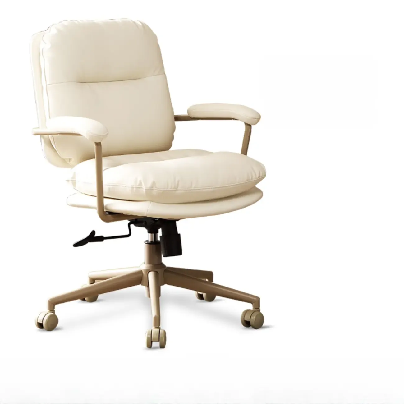 Elegant Beige Leather Swivel Ergonomic Office Chair Image - 5