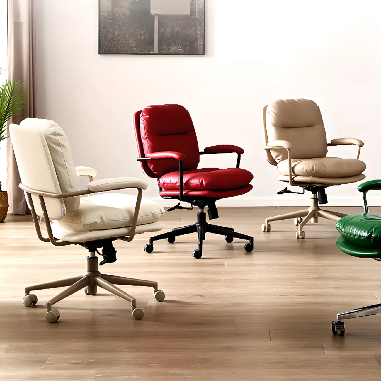 Elegant Beige Leather Swivel Ergonomic Office Chair Image - 3 | homeyfad