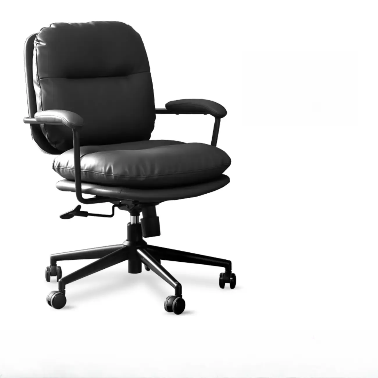 Elegant Beige Leather Swivel Ergonomic Office Chair Image - 7