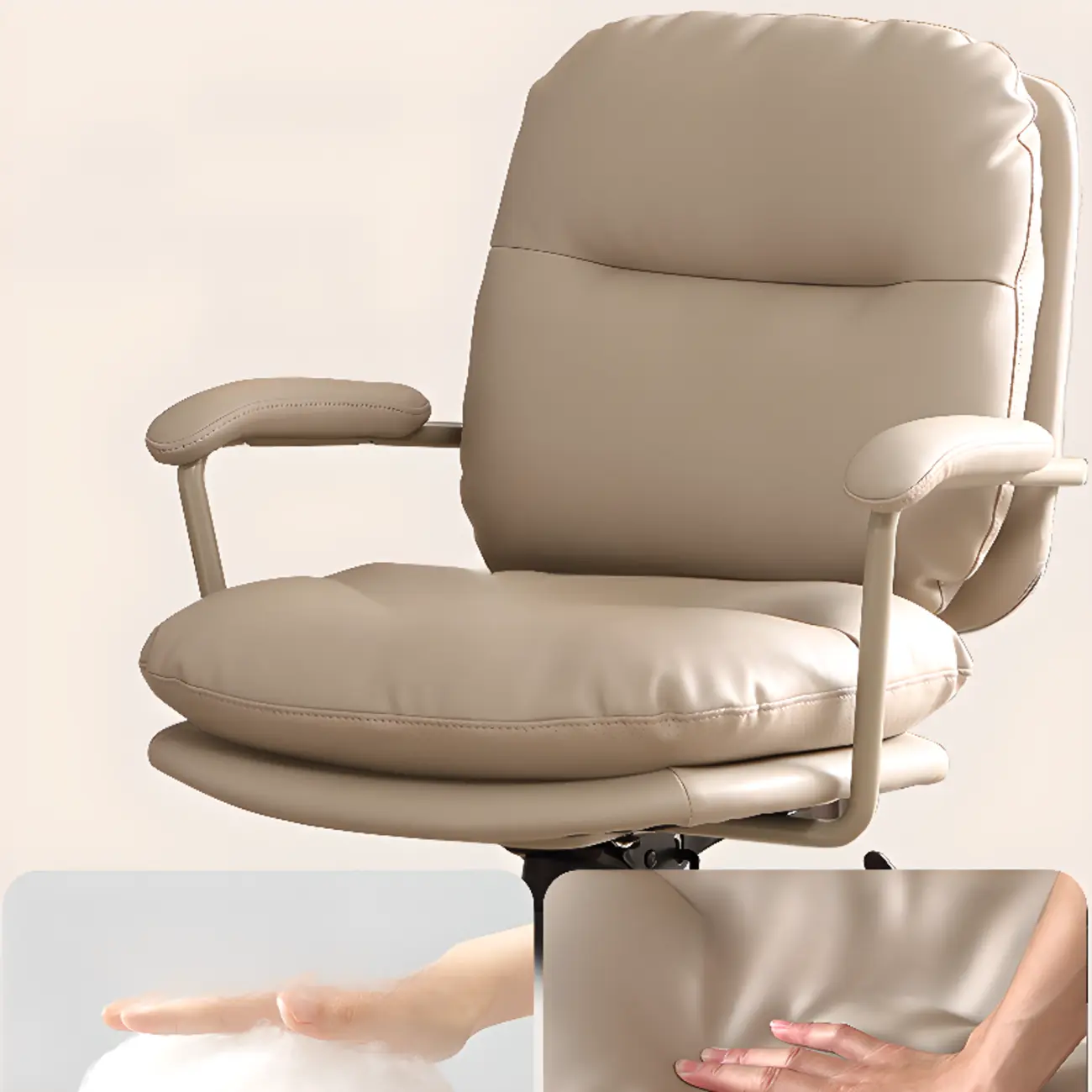 Elegant Beige Leather Swivel Ergonomic Office Chair Image - 10 | homeyfad