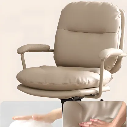 Elegant Beige Leather Swivel Ergonomic Office Chair Image - 10