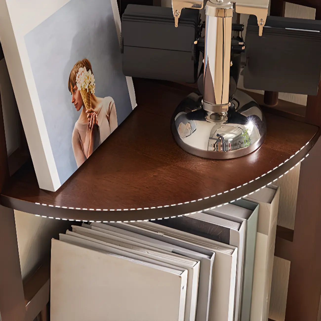 Narrow Wood Curved Shelf Corner Open Back Bookcase Image - 8 | homeyfad