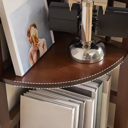 Narrow Wood Curved Shelf Corner Open Back Bookcase Image - 8