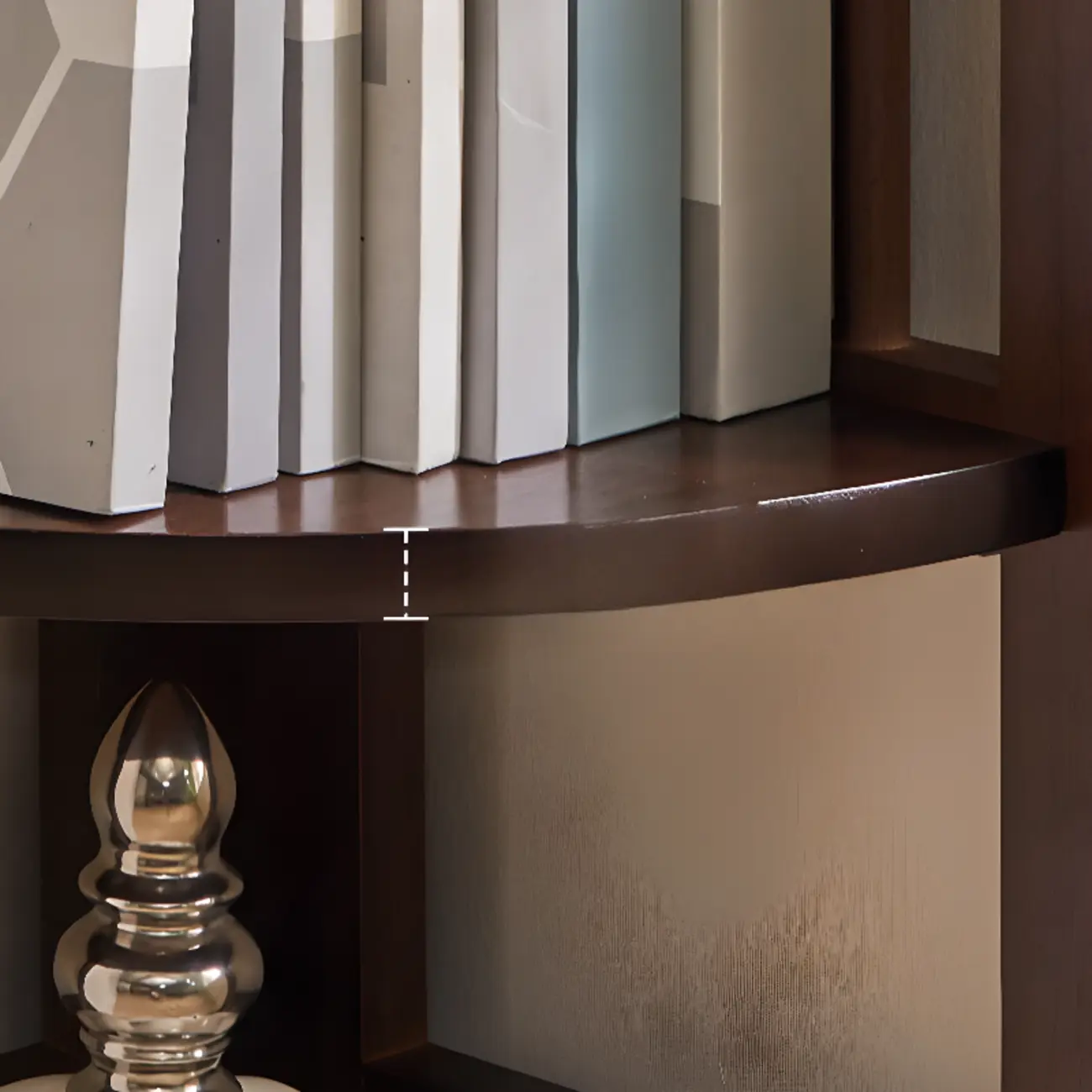 Narrow Wood Curved Shelf Corner Open Back Bookcase Image - 5 | homeyfad