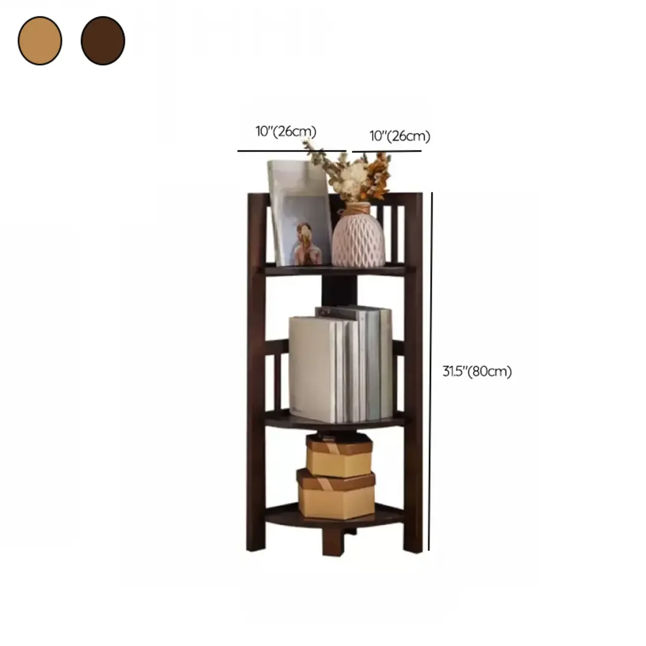 Narrow Wood Curved Shelf Corner Open Back Bookcase #size