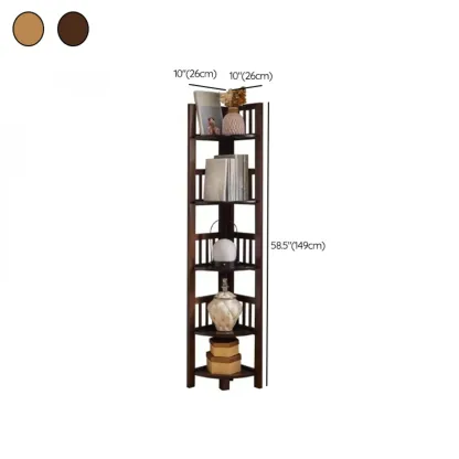 Narrow Wood Curved Shelf Corner Open Back Bookcase Image - 17