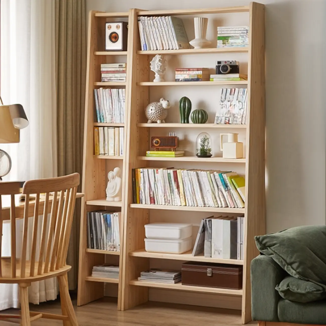 Scandinavian Natural Wood Multi-Shelf Open Bookcase Image - 2 | homeyfad