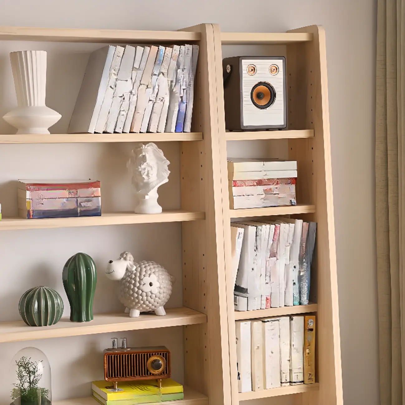 Scandinavian Natural Wood Multi-Shelf Open Bookcase Image - 8 | homeyfad