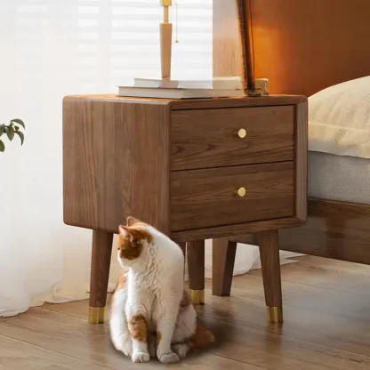 Traditional Natural Wood Nightstand with 2 Drawers Image - 1